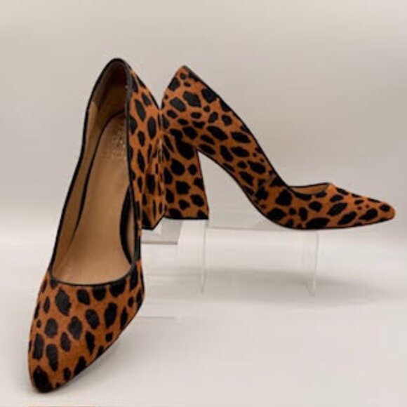 Vince Camuto Calf Hair Leopard Print Block Heel Pumps Size 11M - Picture 1 of 14